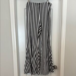 Black and White Flare Pants with Vertical Stripes